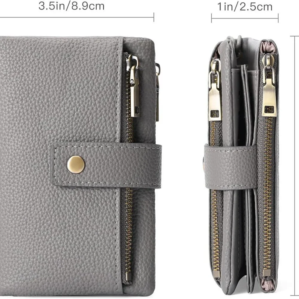 Leather RFID Blocking Wallet Women Small Bifold Coin Purse with Wristlet - Picture 3 of 8
